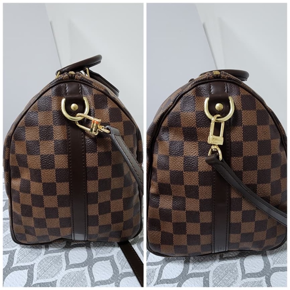 Authentic LOUIS VUITTON Damier Ebene Canvas Speedy Bandouliere 35 Bag Brown - Picture 7 of 12